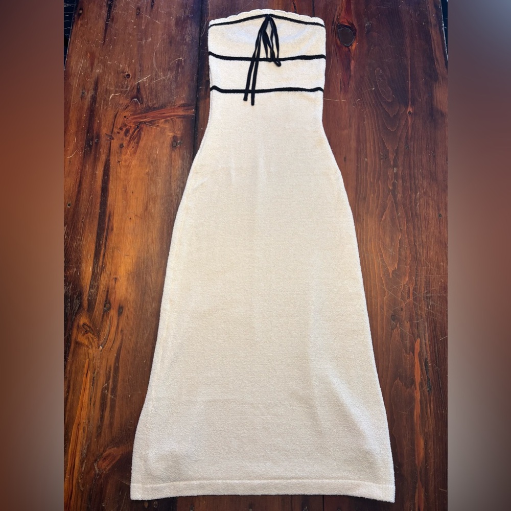 Commense Cream Strapless Dress with Black Accent